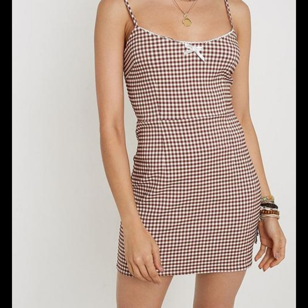 UO Tahoe Brown Gingham Mini Dress NWT